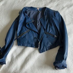Free People Vegan Leather Navy Jacket